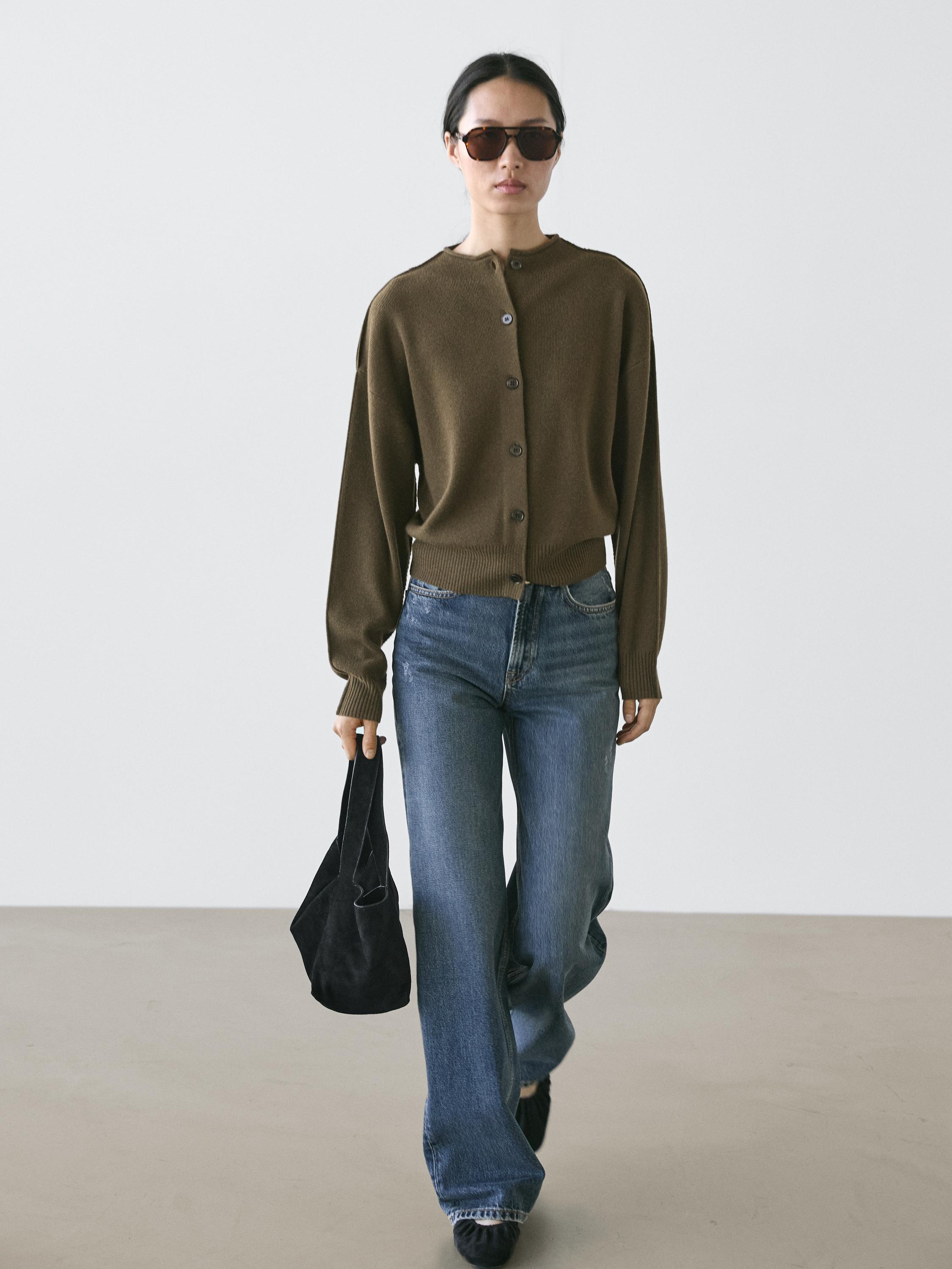 Wool blend knit cardigan with seam details